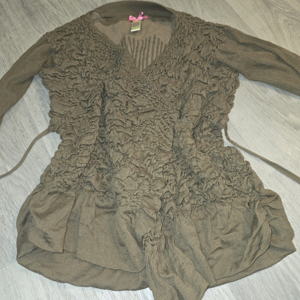DownEast Army Green Textured Knit Women's Sweater